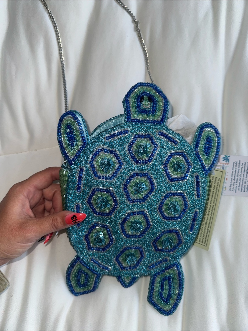 Blue Sea Turtle Beaded Shoulder Bag/Crossbody Bag Handmade in India New with Tag - Picture 13 of 15